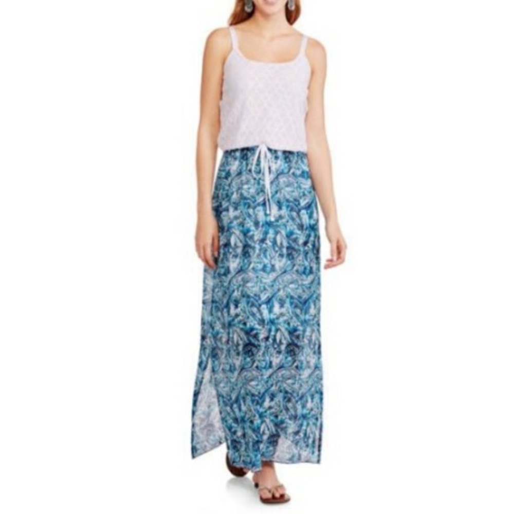 Paisley Print White Lace Bodice Maxi Dress